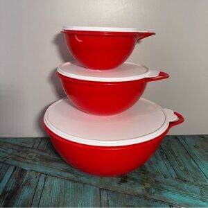 Tupperware 3 Pc Thatsa Bowl Set RED